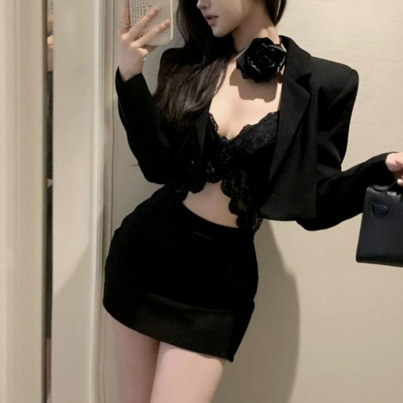 Black Spring Blazer Lace Brale - Lace Bralette Set avaliação e preço
