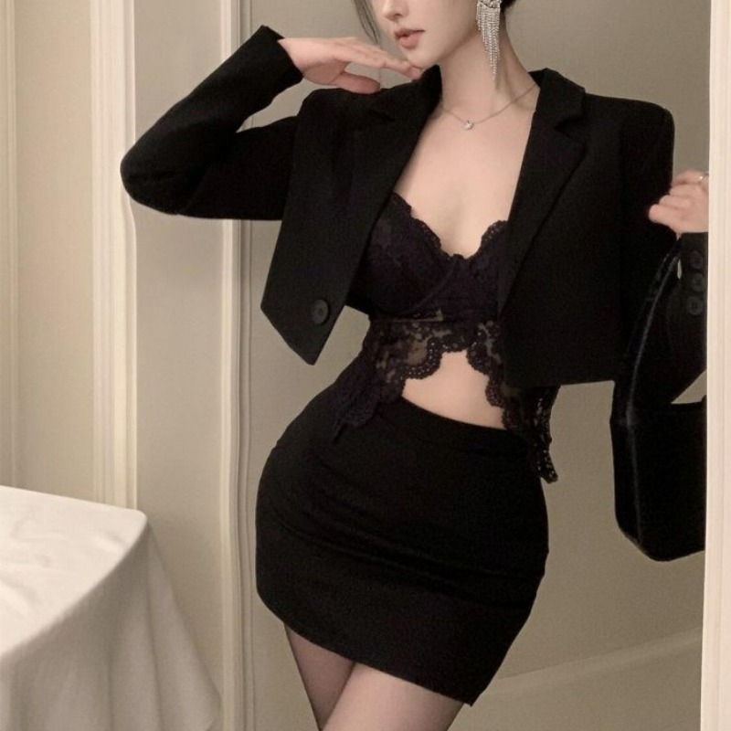Black Spring Blazer Lace Brale - Lace Bralette Set avaliação e preço