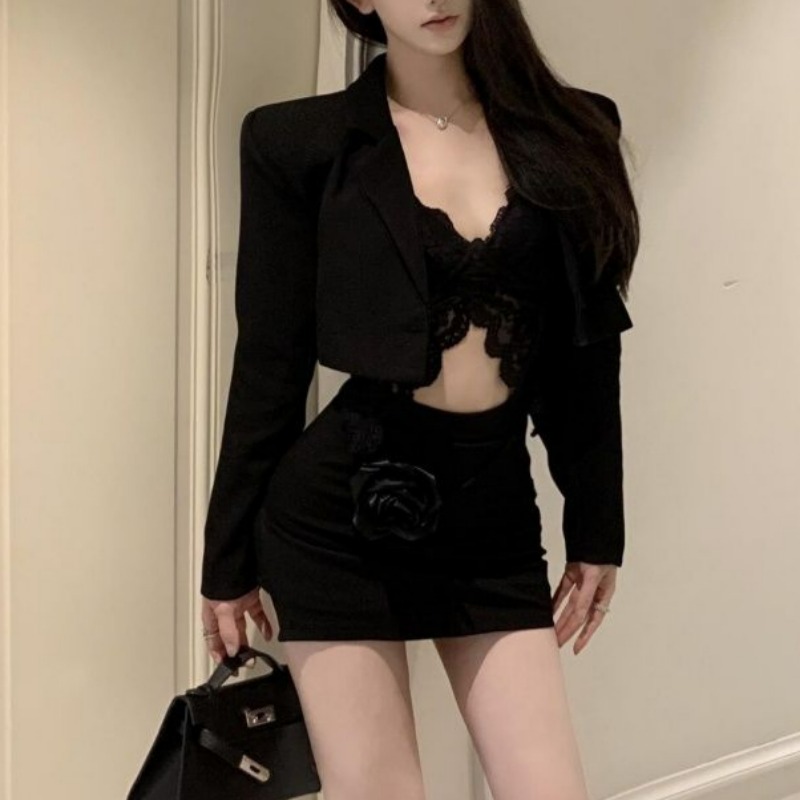 Black Spring Blazer Lace Brale - Lace Bralette Set avaliação e preço