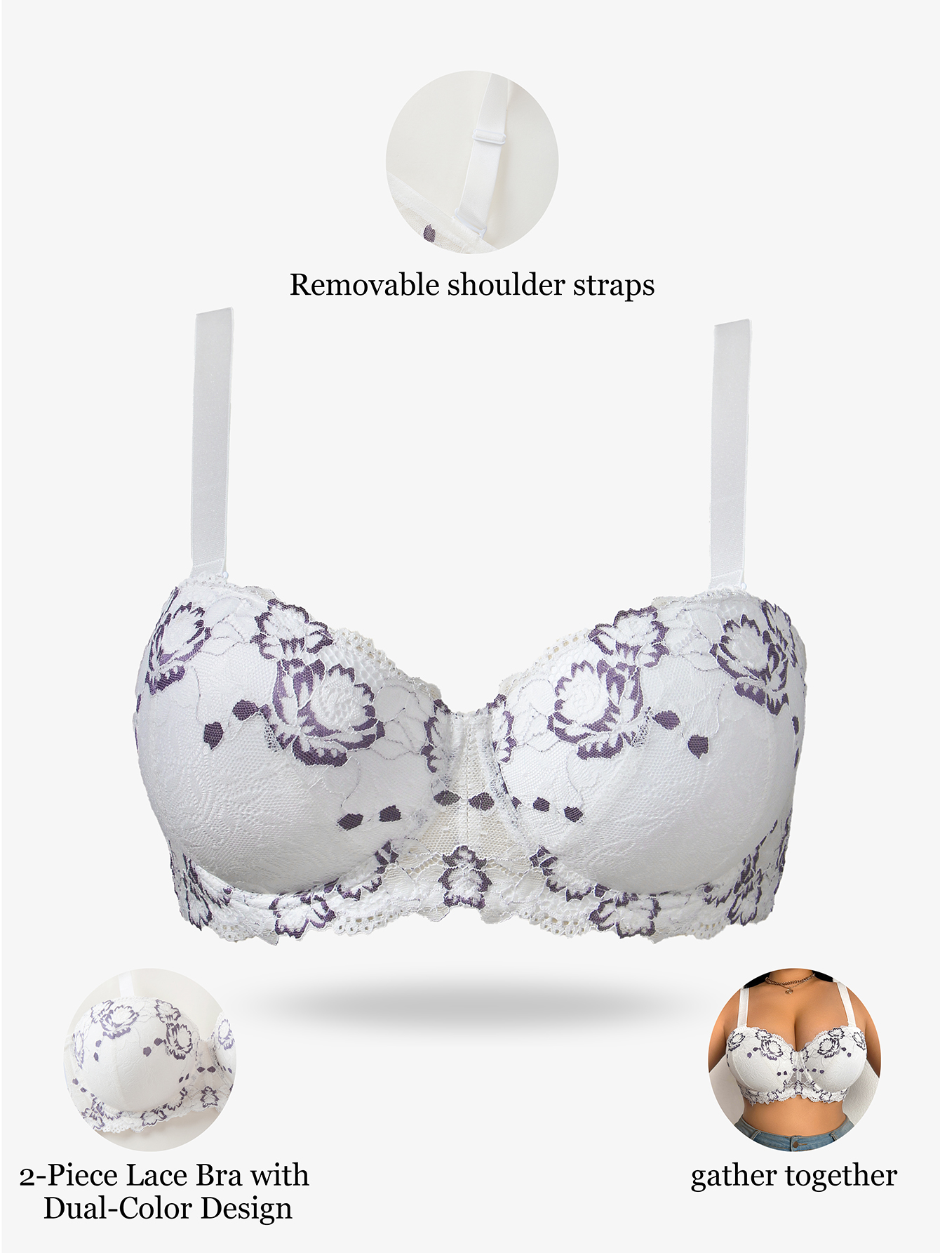 Plus Size Lace & Embroidery Wo - Minimizer Bra Women avaliação e preço