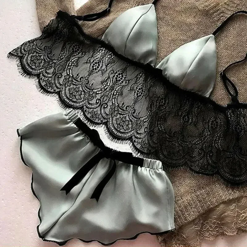 Women's Underwear Sexy Silk Sa - Lace Bralette Set avaliação e preço