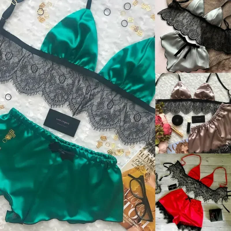 Women's Underwear Sexy Silk Sa - Lace Bralette Set avaliação e preço