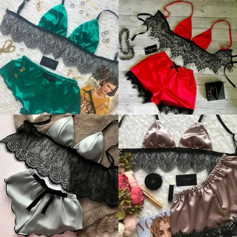 Women's Underwear Sexy Silk Sa - Lace Bralette Set avaliação e preço