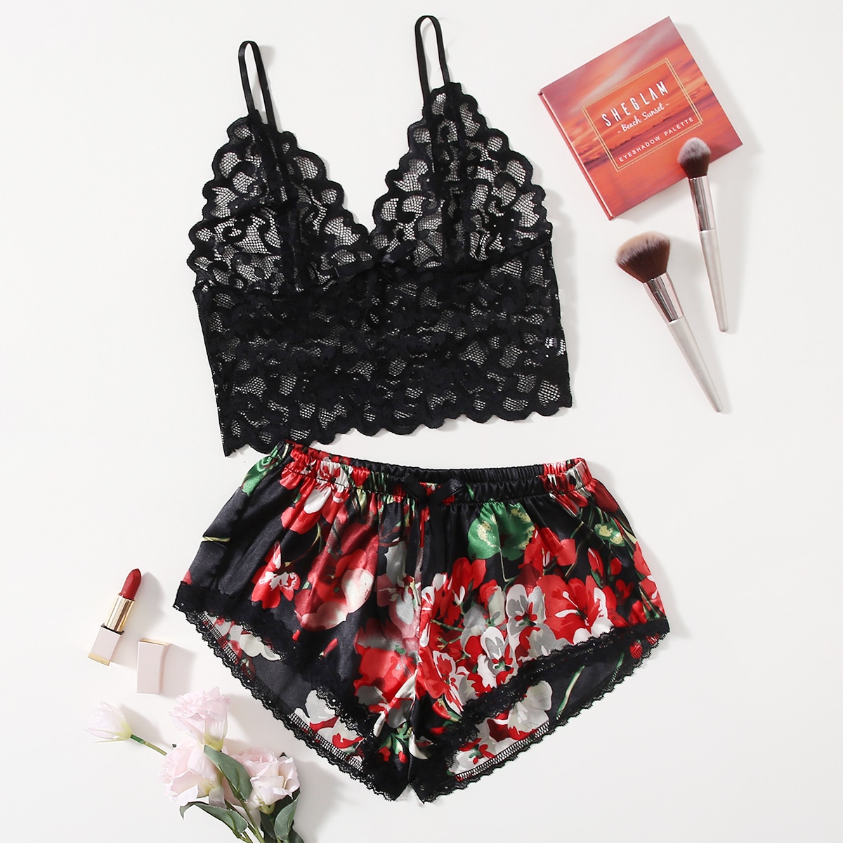 Floral Lace Pajama Set for Wom - Lace Bralette Set avaliação e preço
